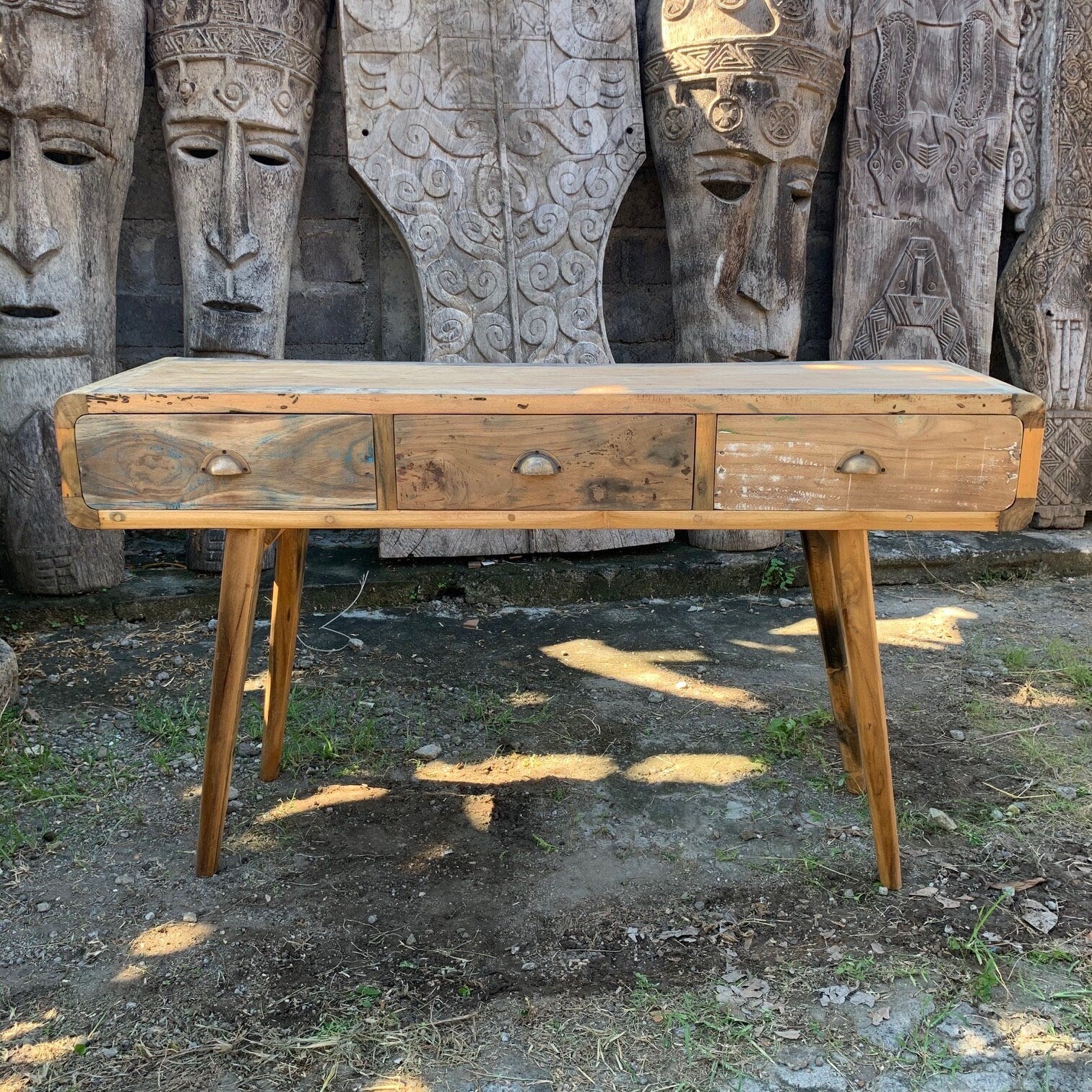 3 drawer hand-crafted Console Table - Recycled Wood - eco-friendly 150x50x80cm Etsy