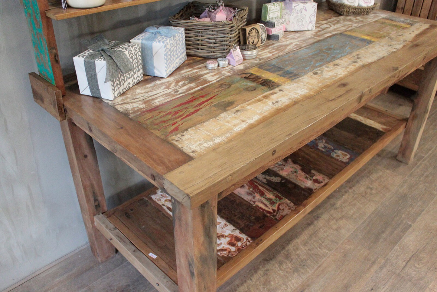 hand-crafted, recycled wood, eco-friendly 2.2m Standard Table with top shelf Etsy