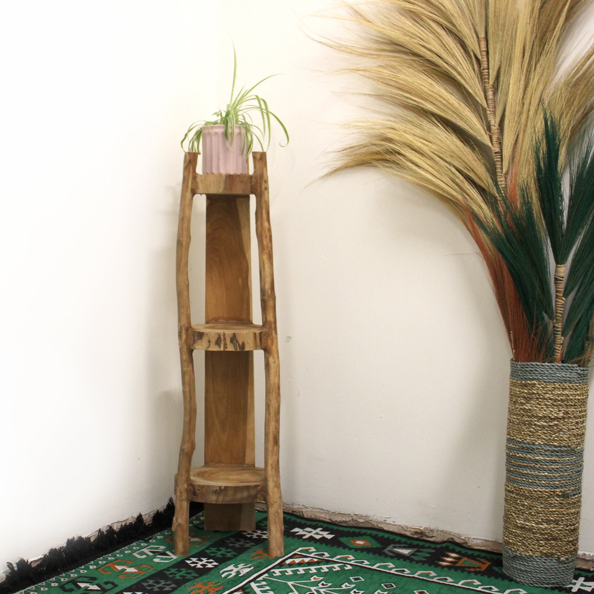 Natural hand crafted,recycled, eco-friendly Teak Corner Unit 3 Shelves 90cm high,H 98cm D23cm L25cm Etsy