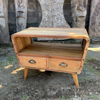 Small TV Stand with 2 Draws Round-hand crafted, recycled, repurposed teak wood, 79x46x61 cm Etsy