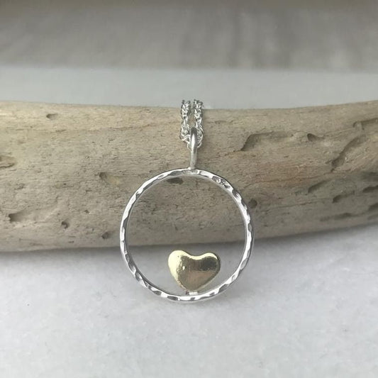 hand-made, artisan-crafted, silver and Brass Heart Hoop Necklace Etsy