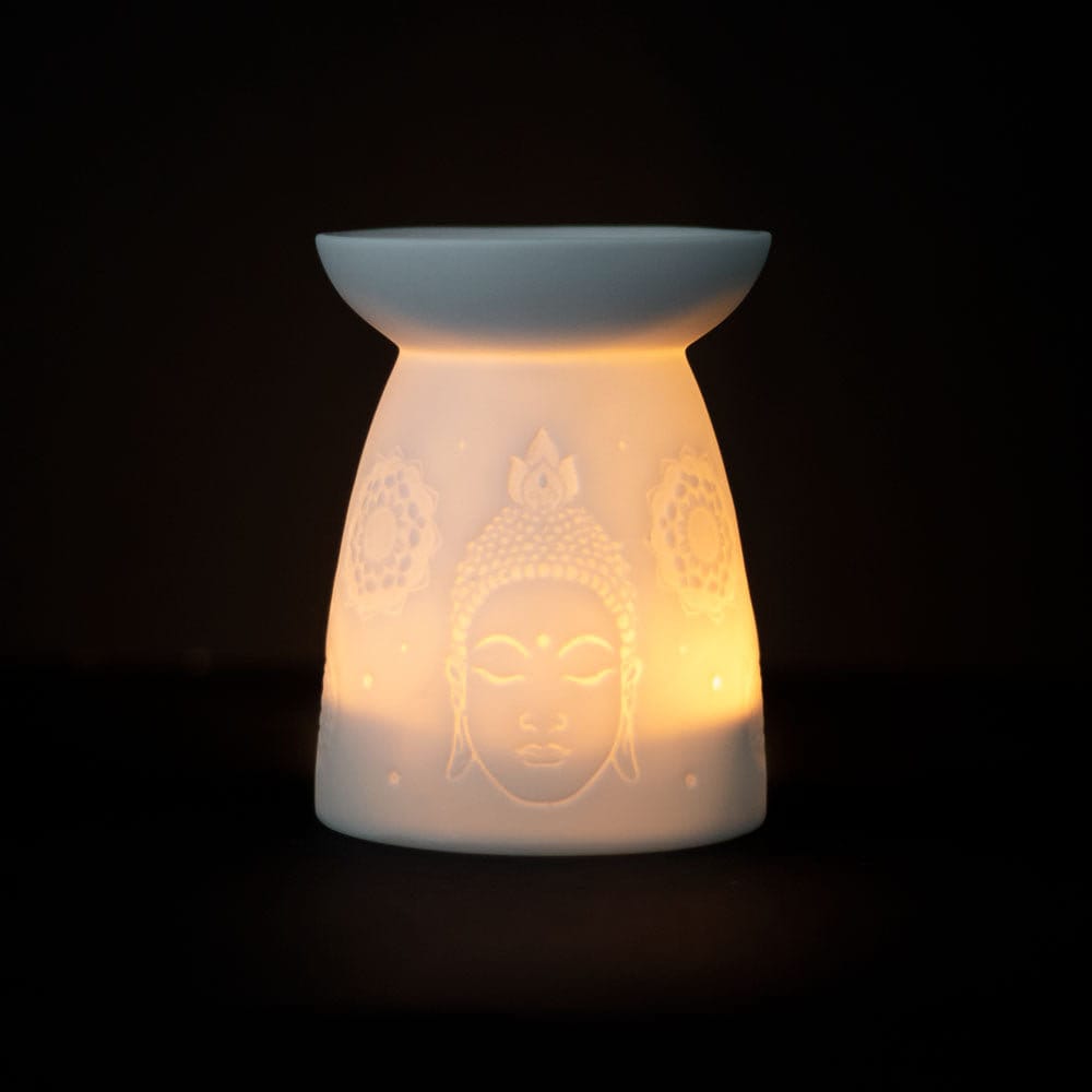 White Ceramic Buddha Face Oil Burner Etsy