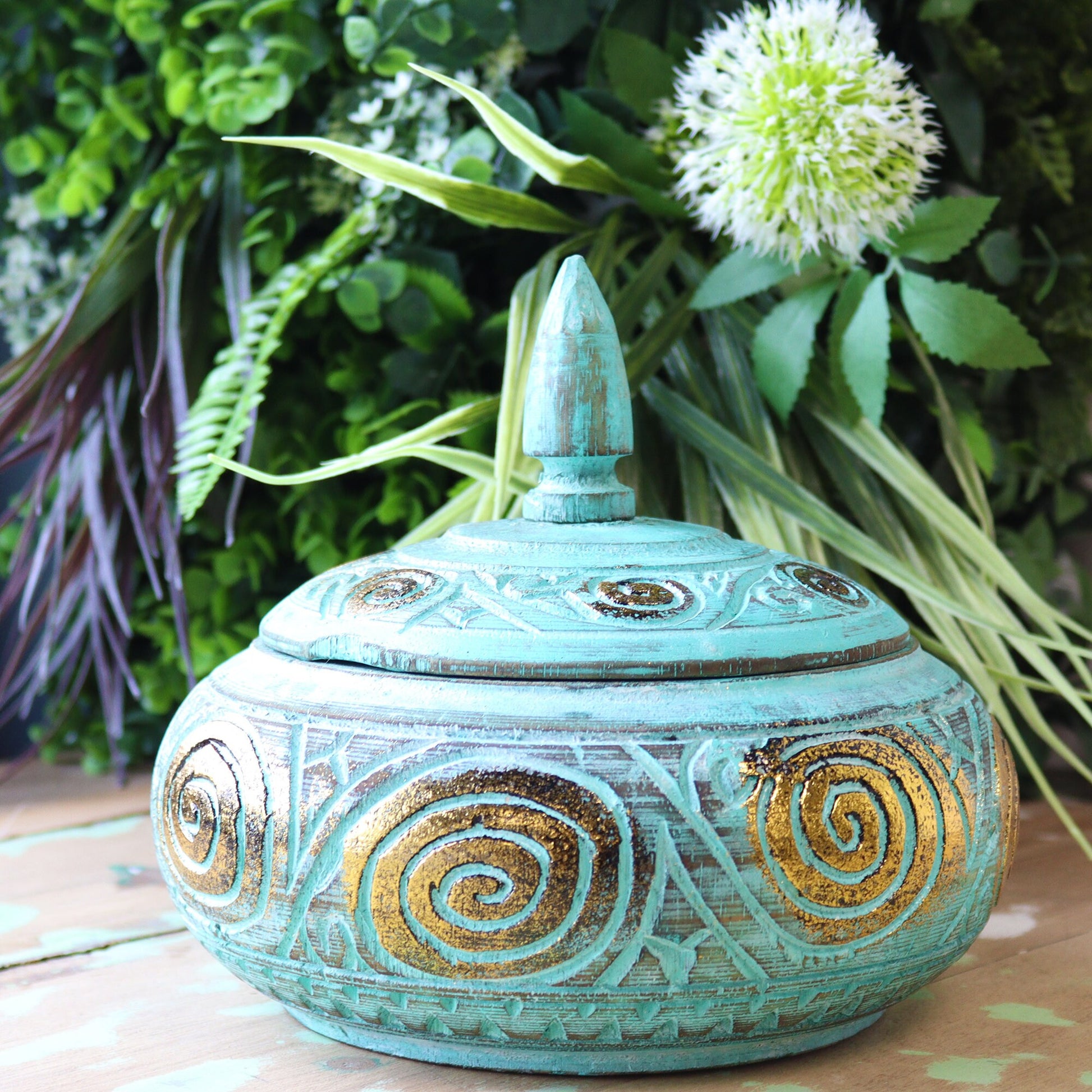 hand-made Turquoise Squat Sweet jar-albasia wood Etsy