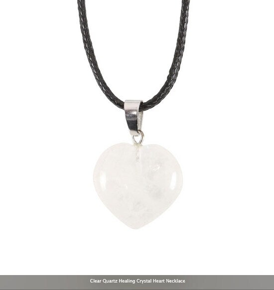 clear quartz Healing Crystal Heart Necklace Etsy