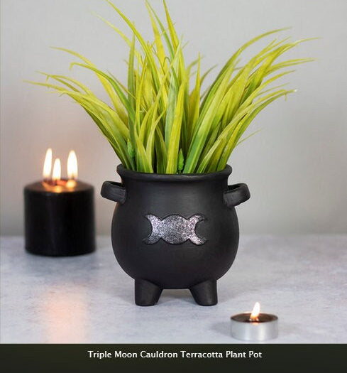 Terracotta triple moon cauldron /plant pot.. gothic,home,living, home-decor Etsy