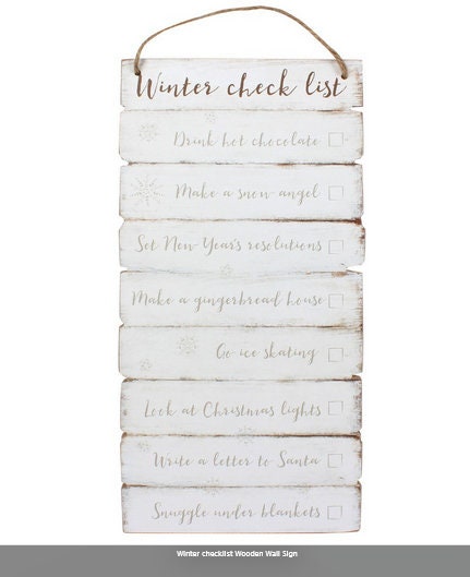 Winter checklist Wooden Wall Sign H34cm  W17cm  D0.7cm christmas solstice festive decor Etsy