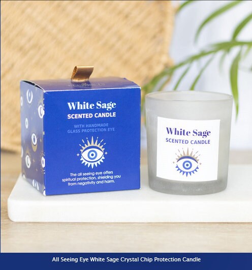 All Seeing Eye White Sage Crystal Chip Protection Candle  H7.8cm  W7.3cm  D7.3cm Etsy