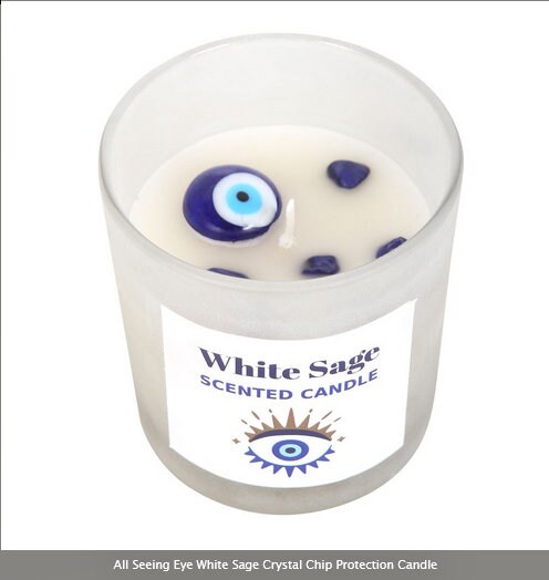 All Seeing Eye White Sage Crystal Chip Protection Candle  H7.8cm  W7.3cm  D7.3cm Etsy