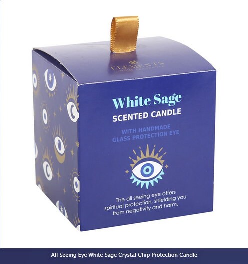 All Seeing Eye White Sage Crystal Chip Protection Candle  H7.8cm  W7.3cm  D7.3cm Etsy