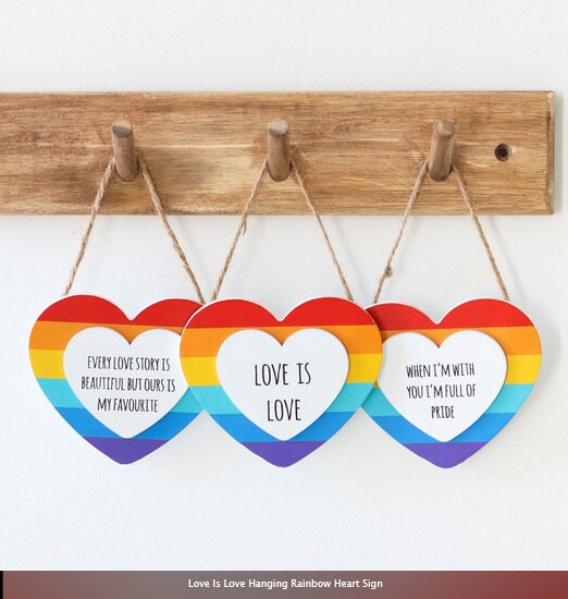 Love Is Love Hanging Rainbow Heart Sign H10.4cm x W11.6cm x D0.9cm Etsy