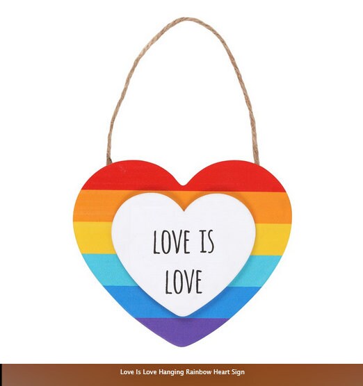 Love Is Love Hanging Rainbow Heart Sign H10.4cm x W11.6cm x D0.9cm Etsy