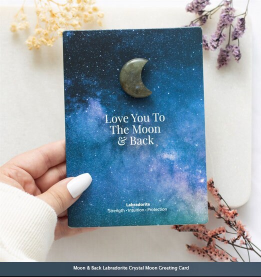 Moon & Back Labradorite Crystal Moon Greeting Card H15cm x W10.5cm x D1cm Etsy