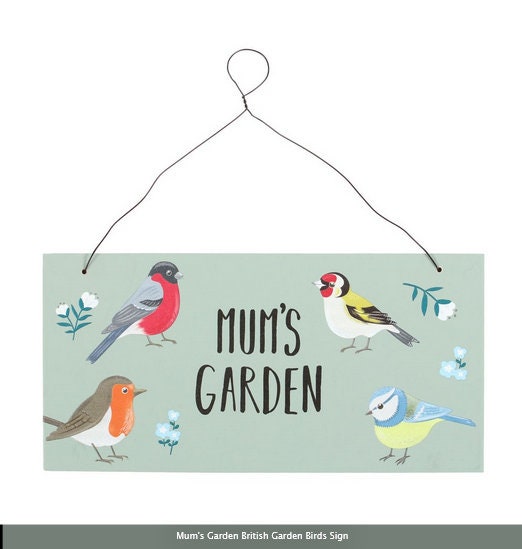 Mum's Garden British Garden Birds Sign, mdf, H10cm x W20cm x D0.8cm Etsy