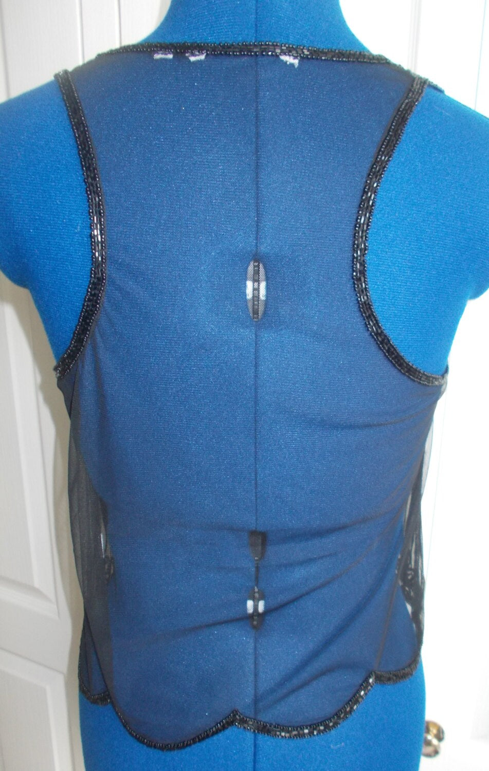 Stunning Vintage exquisite Black net/see through sleeveless vest top with finest bead-work and hand-embellishment. Etsy