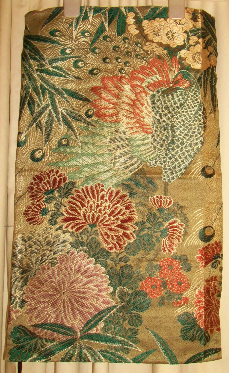 true Vintage Japanese obi maru peacock flower silk piece-craft fabric.collectors item Etsy