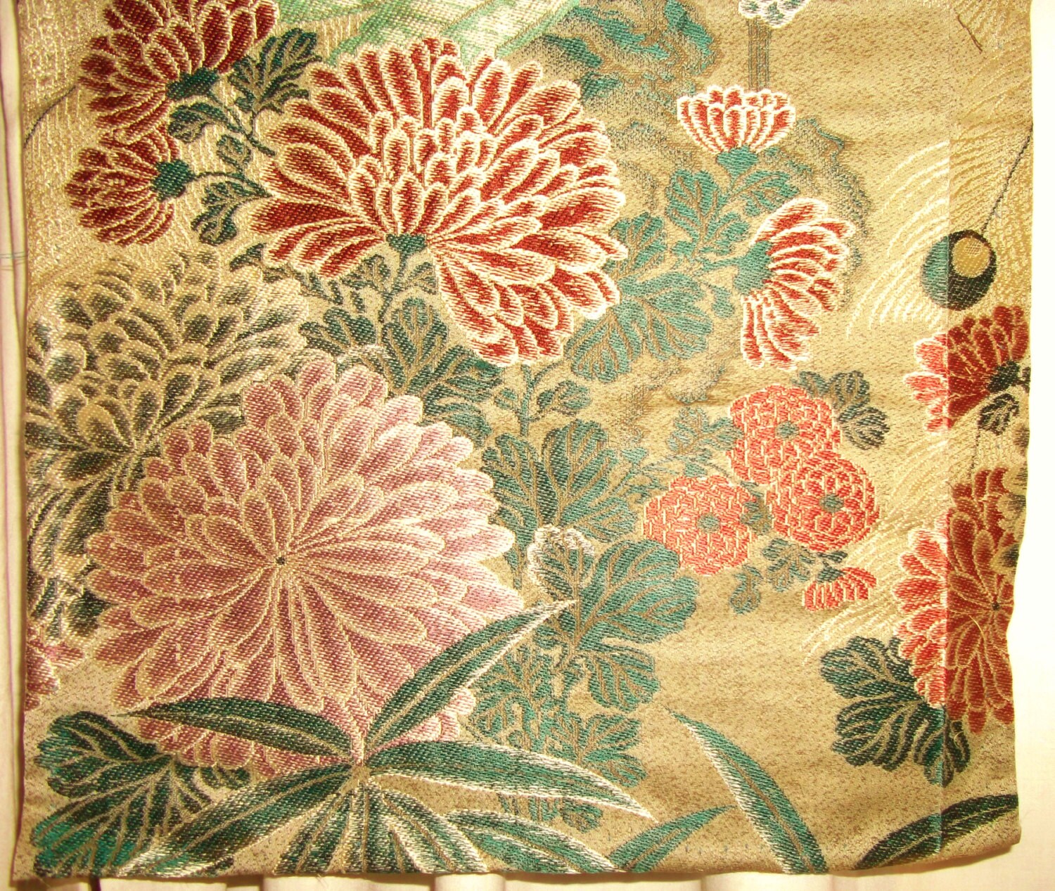 true Vintage Japanese obi maru peacock flower silk piece-craft fabric.collectors item Etsy