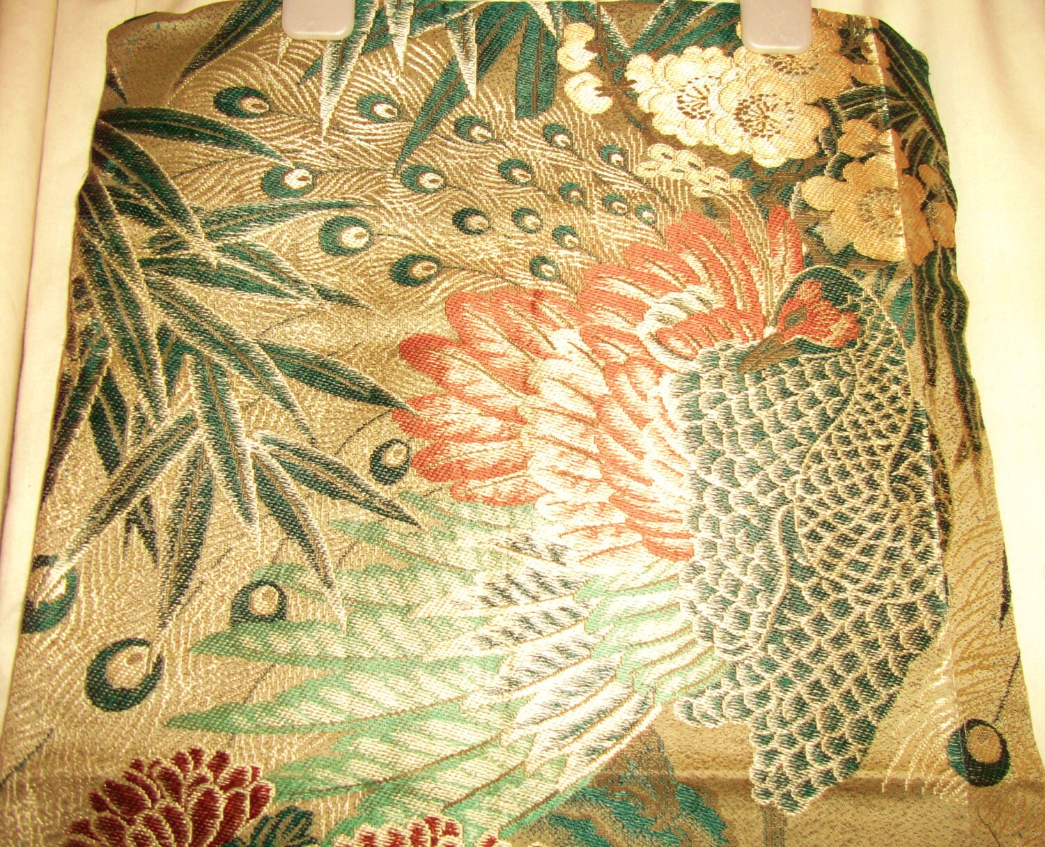 true Vintage Japanese obi maru peacock flower silk piece-craft fabric.collectors item Etsy