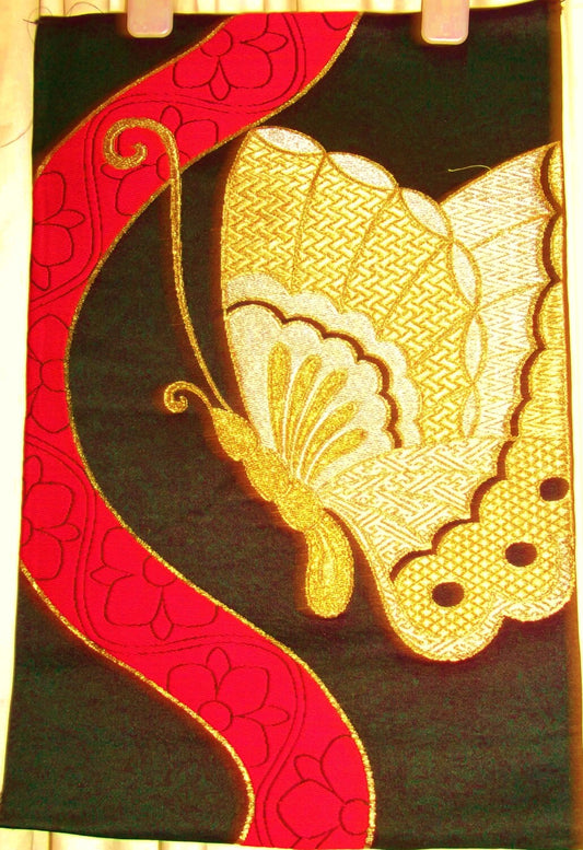 Vintage textiles-last piece - Japanese Obi-beautiful Butterfly silk fabric.Collectors Item Etsy