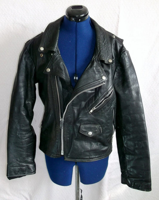 Vintage Unisex Black leather Biker jacket-much loved. Size 42/ size 14 Etsy