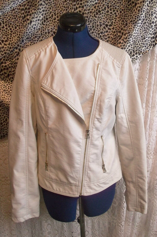 Vintage Size 12 "Tu" Label, Cream soft leather biker style jacket-top quality Etsy