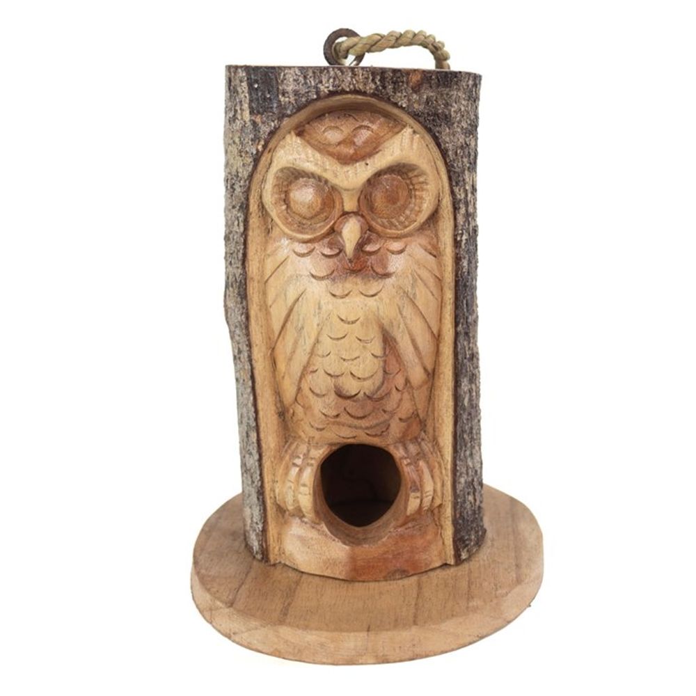 Pine Wood Closed Eye Owl Bird House N/A