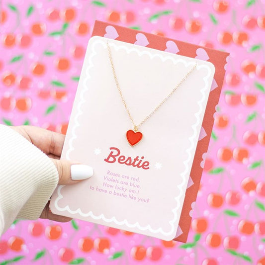 Bestie Enamel Heart Necklace Greeting Card N/A