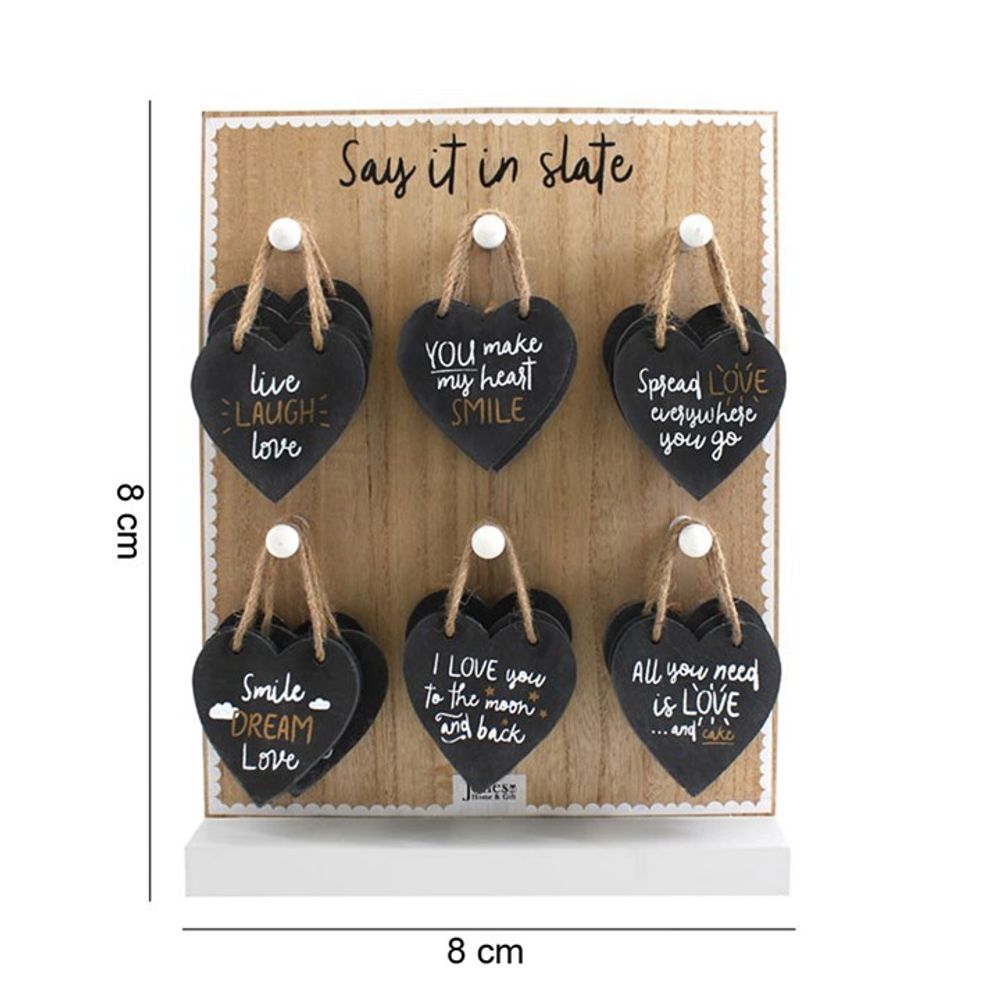 Set of 24 Slate Heart Hanging Decorations on Display N/A