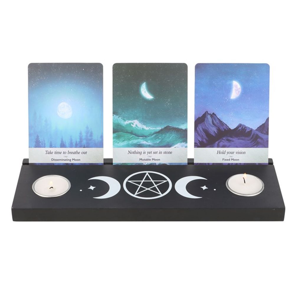 Black Triple Moon Tarot Card Stand Tealight Holder N/A