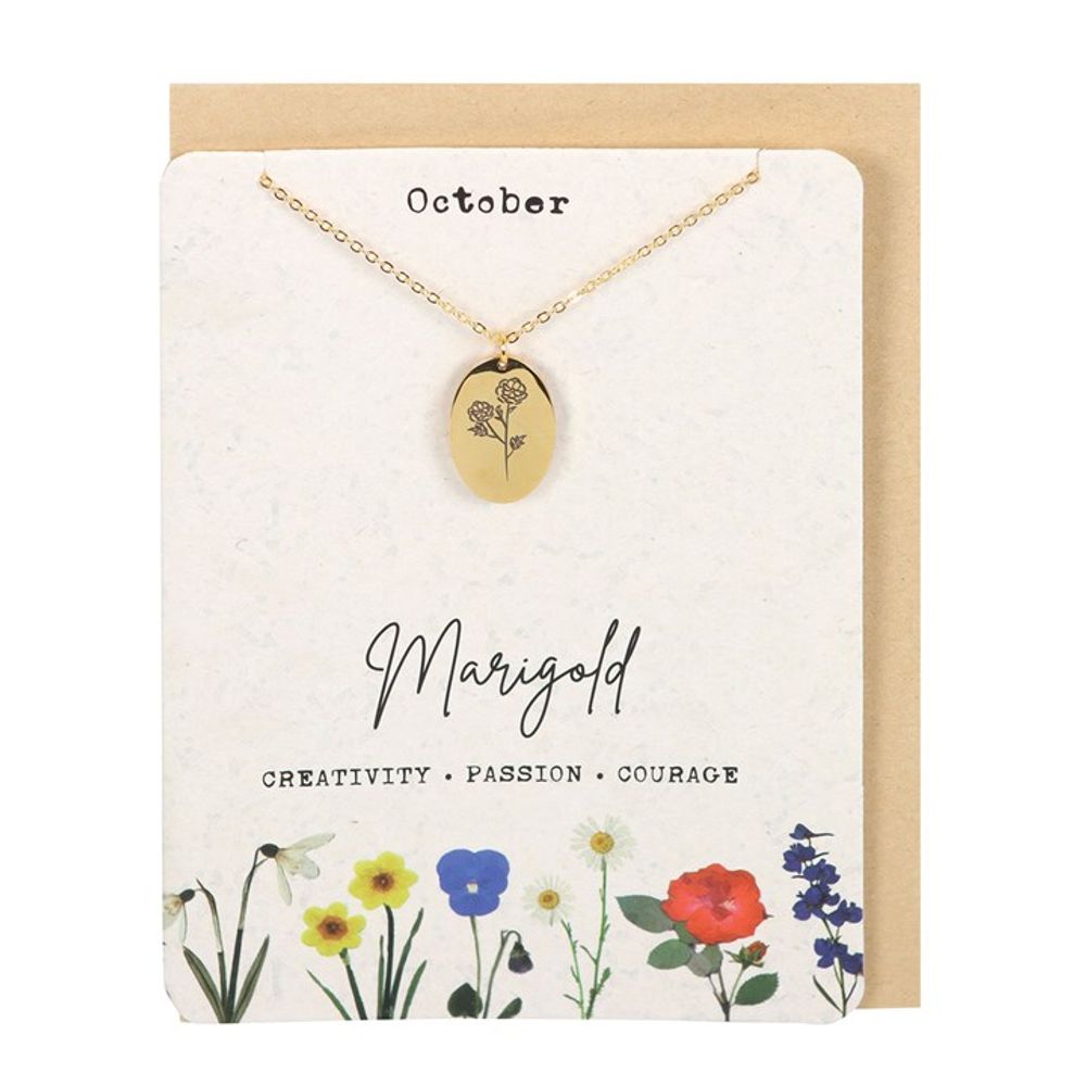 October Marigold Birth Flower Necklace Card N/A