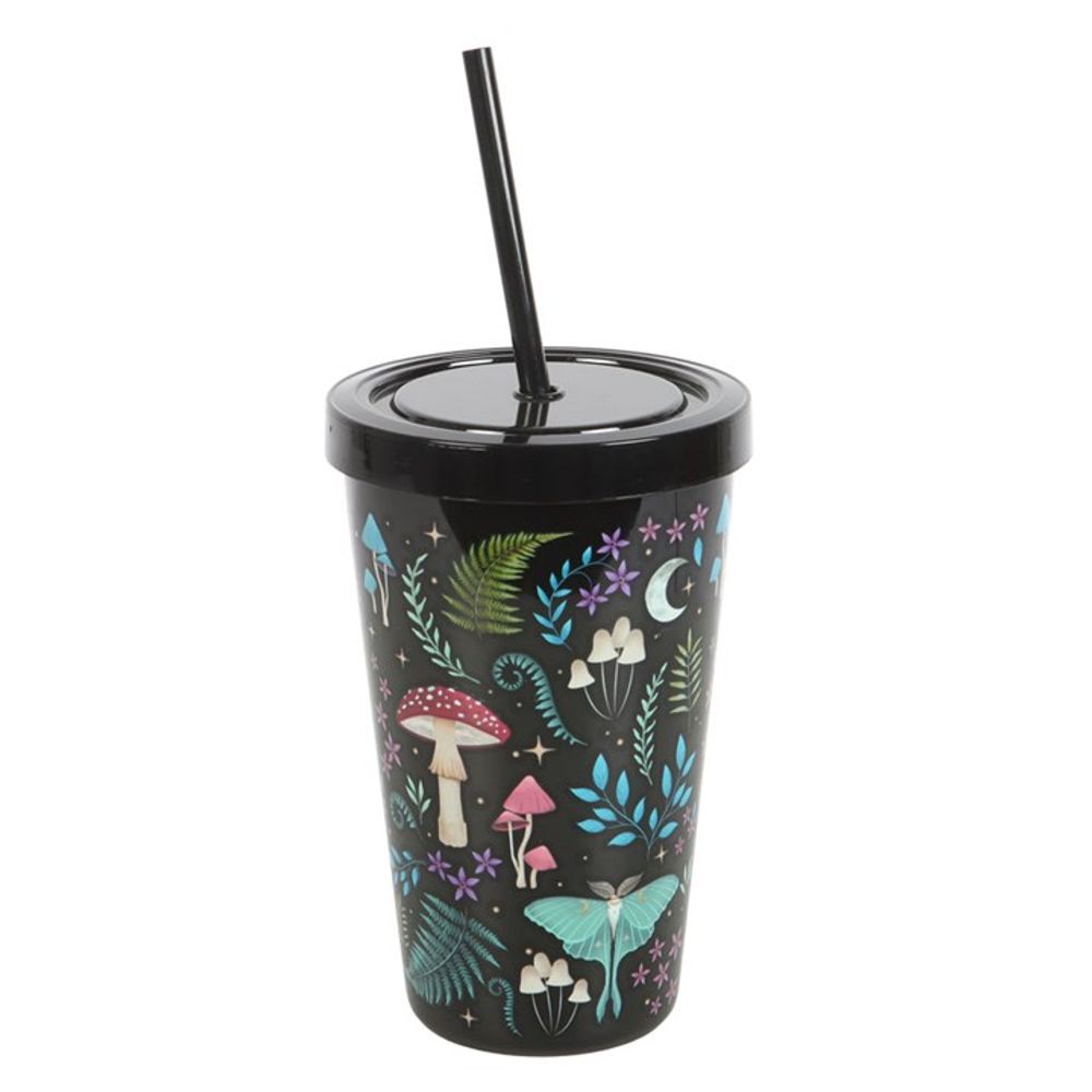 Dark Forest Print Plastic Tumbler with Straw N/A