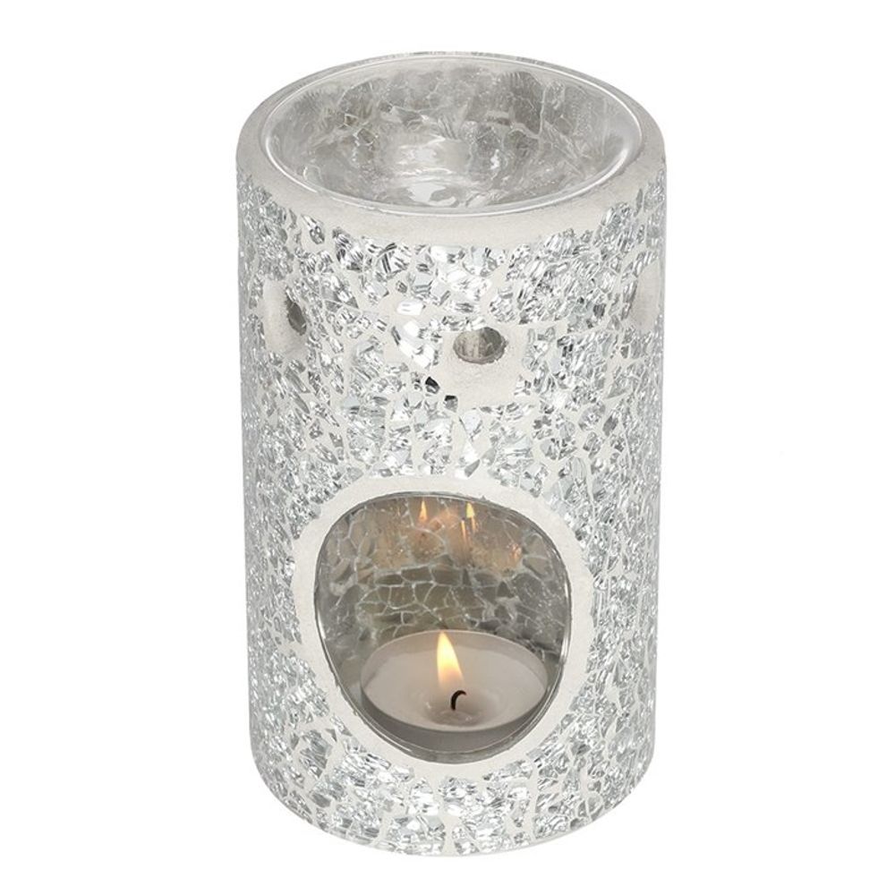 Silver Pillar Crackle Glass Oil Burner N/A