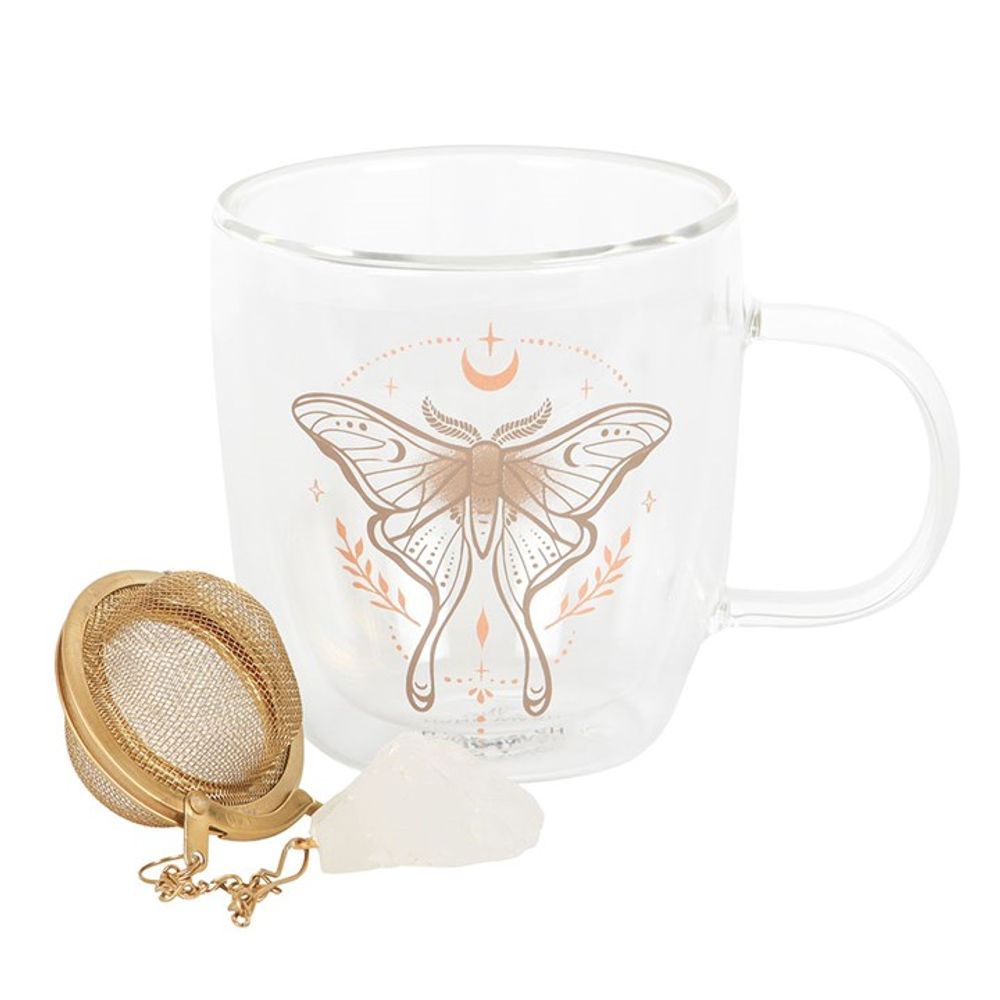 Luna Moth Double Walled Glass Mug with Crystal Tea Infuser N/A