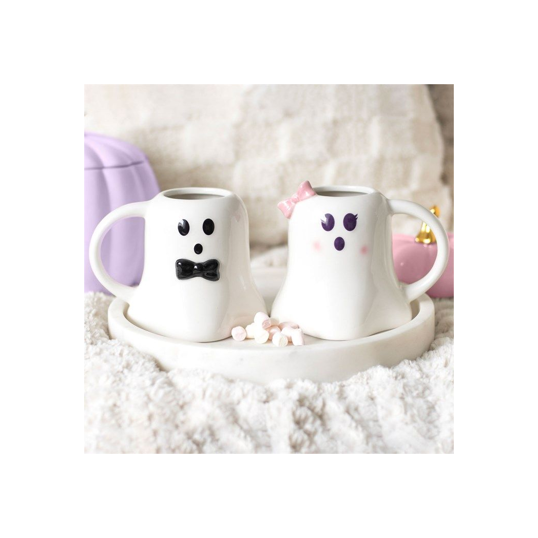 Mr and Mrs Boo Ghost Shaped Mug Set N/A