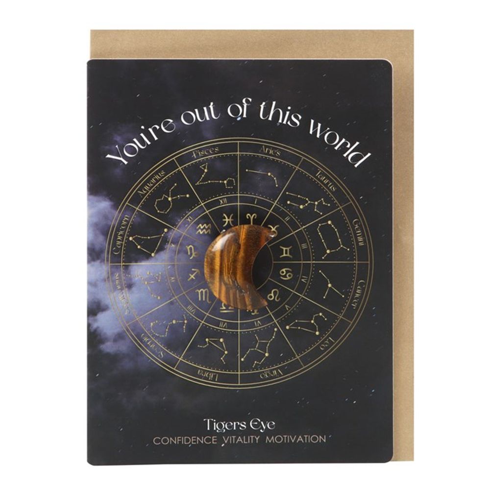 Out Of This World Tiger's Eye Crystal Moon Greeting Card N/A