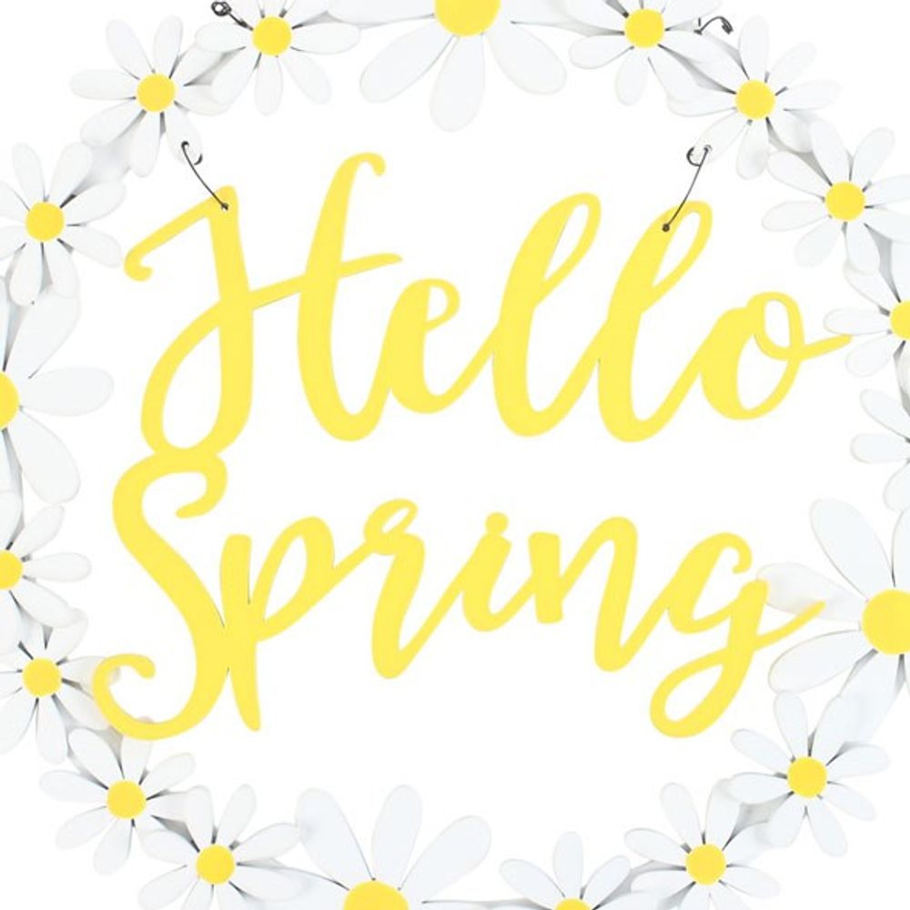 Hello Spring Hanging Daisy Wreath Decoration N/A