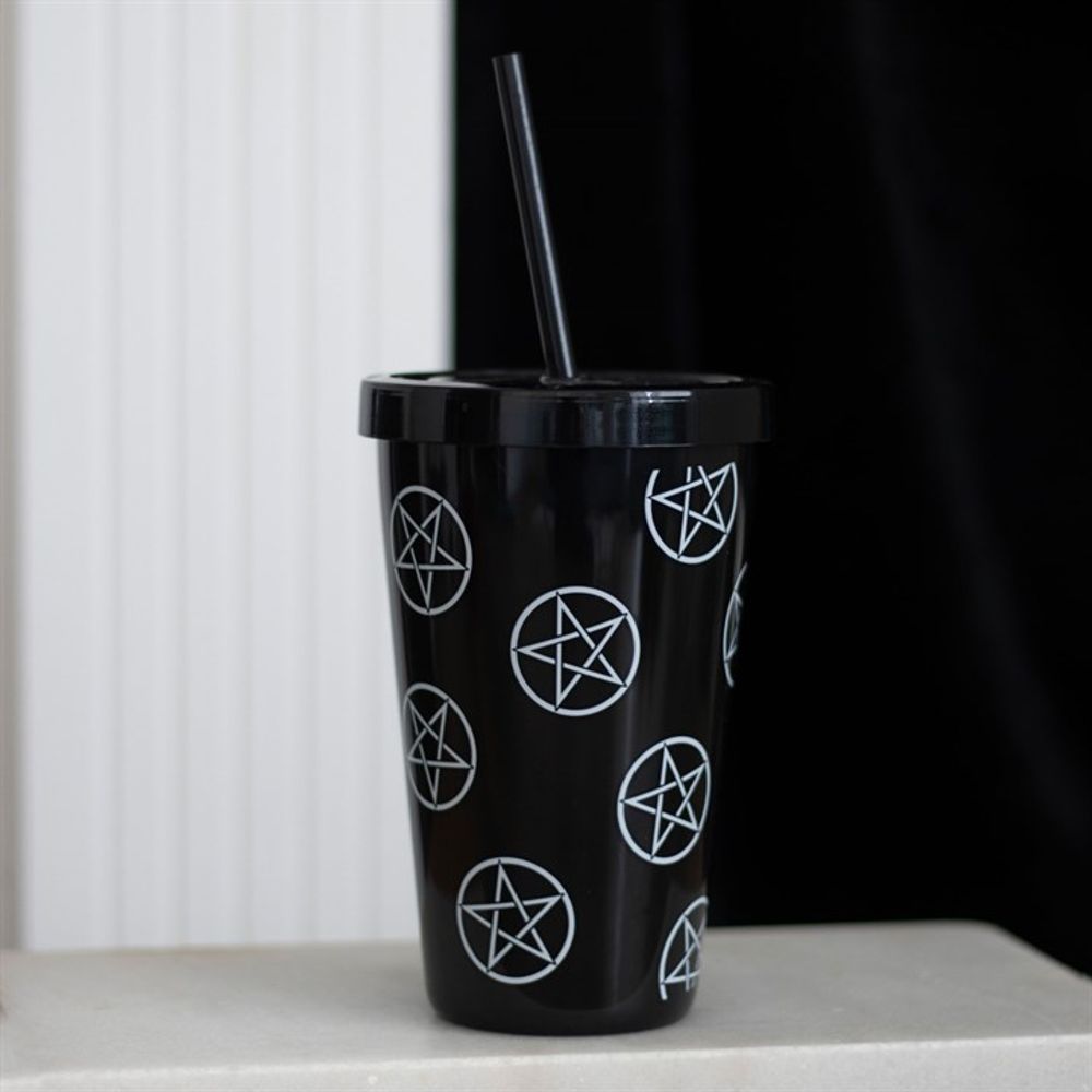 Pentagram Plastic Tumbler with Straw N/A