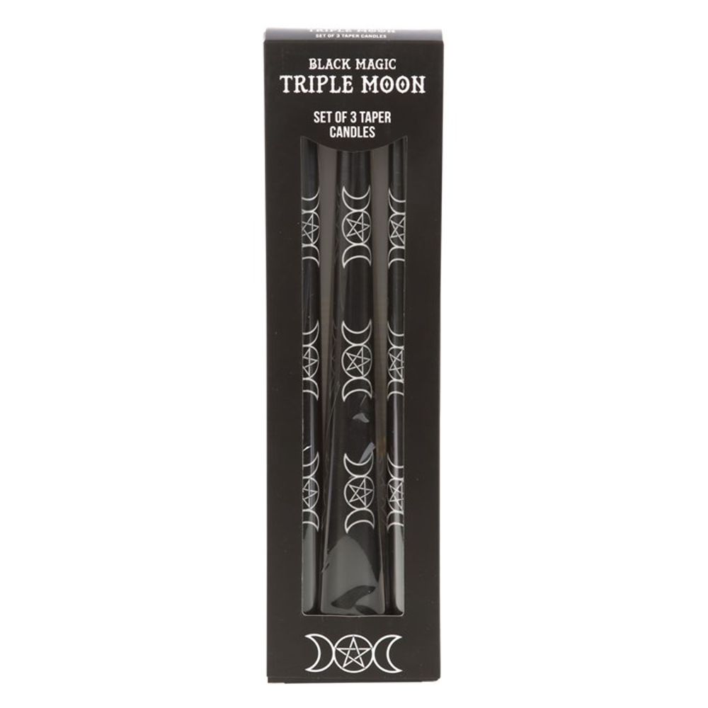 Set of 3 Black Magic Triple Moon Taper Candles N/A