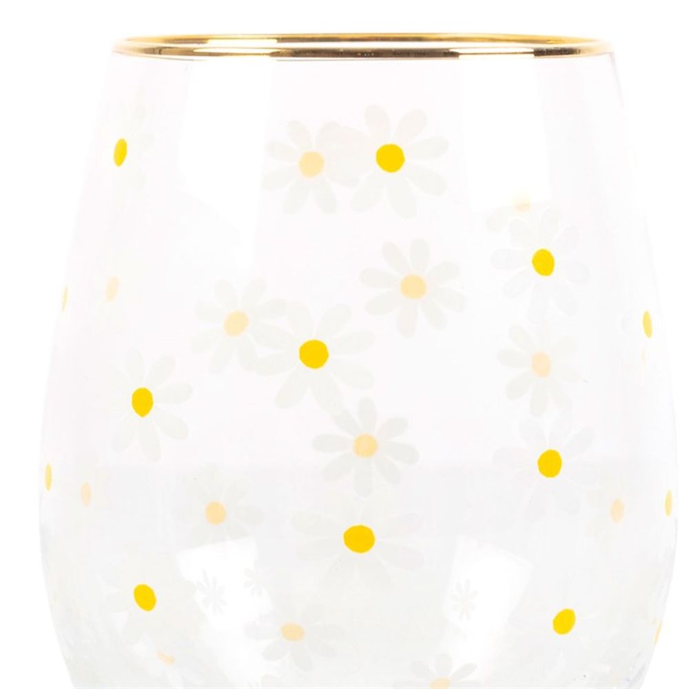 All Over Daisy Print Stemless Wine Glass N/A