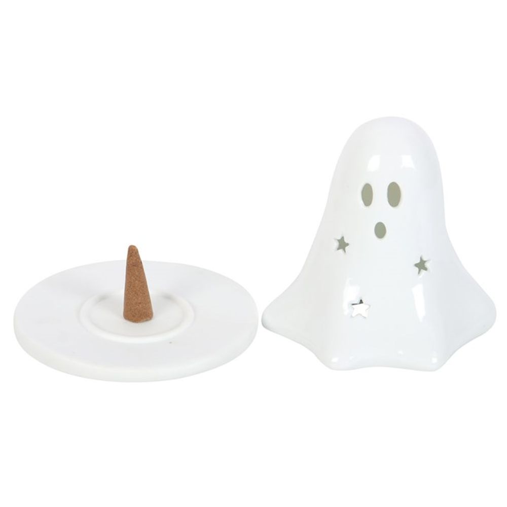 Ceramic Ghost Tealight and Incense Cone Holder N/A