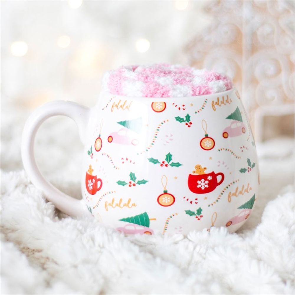 Sugarplum Fun Christmas Print Mug and Socks Set N/A