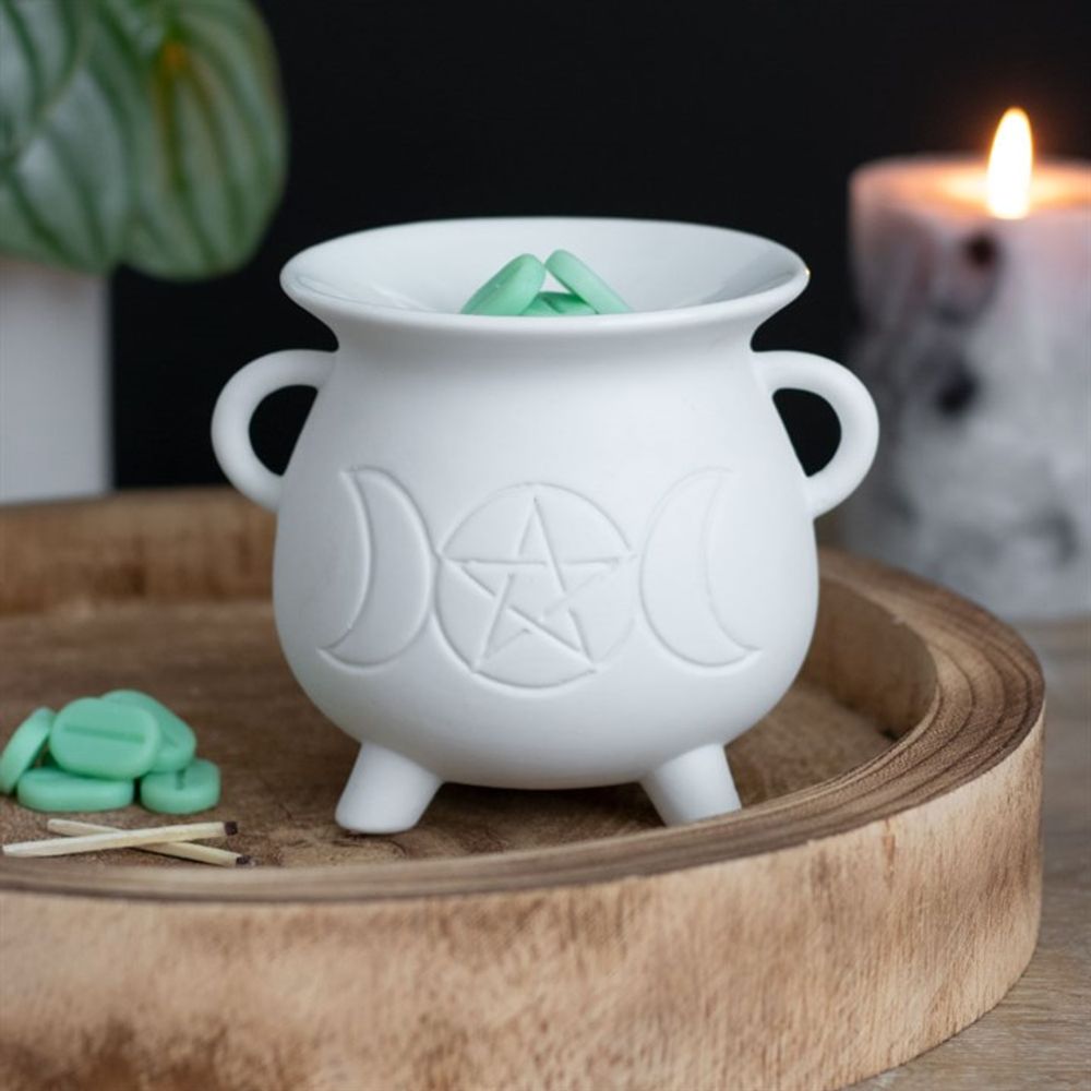 White Triple Moon Cauldron Oil Burner N/A