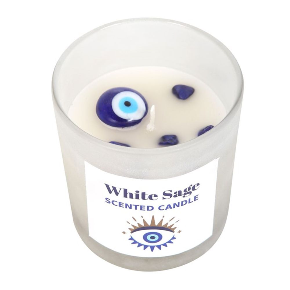 All Seeing Eye White Sage Crystal Chip Protection Candle N/A