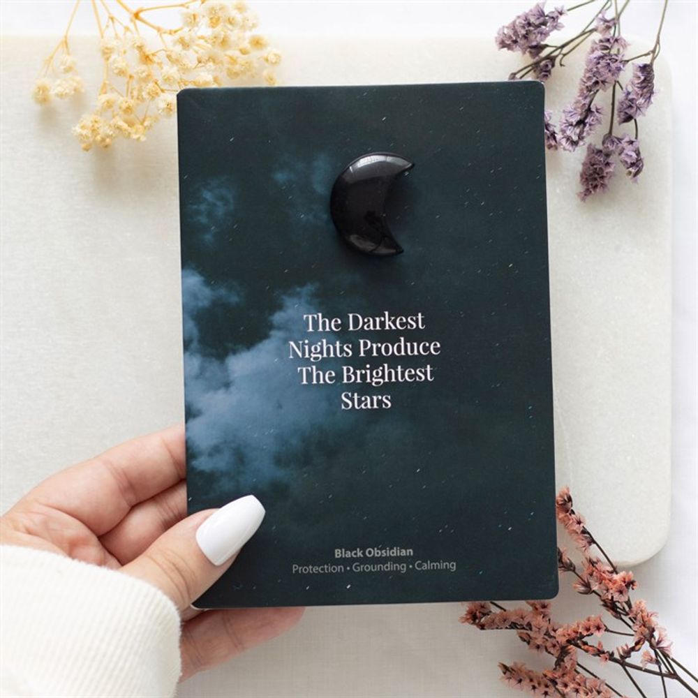 Darkest Nights Black Obsidian Crystal Moon Greeting Card N/A