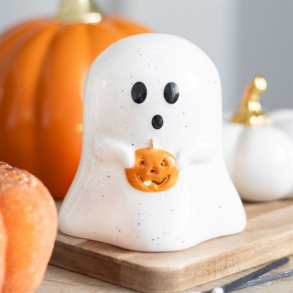 Ghost Shaped Tealight Candle Holder with Pumpkin N/A