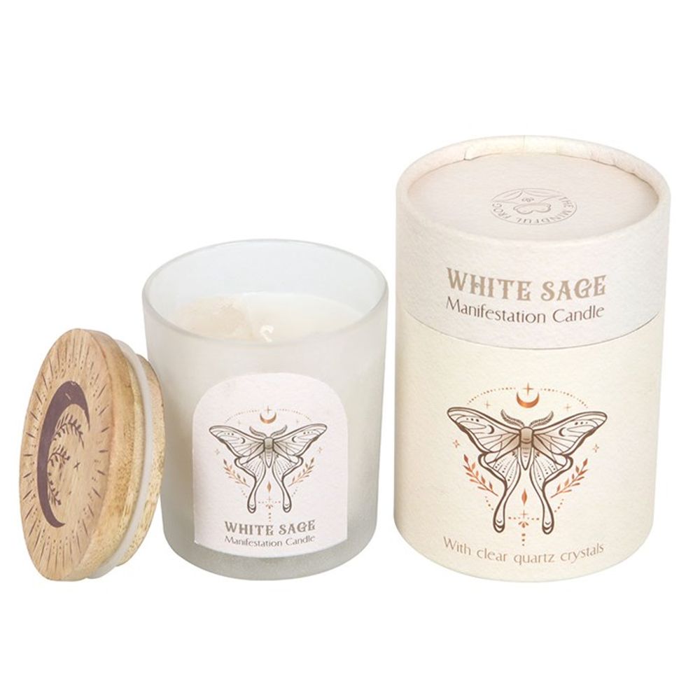 Luna Moth Manifestation Candle with Clear Quartz Crystals N/A