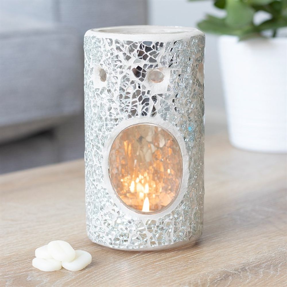 Silver Pillar Crackle Glass Oil Burner N/A