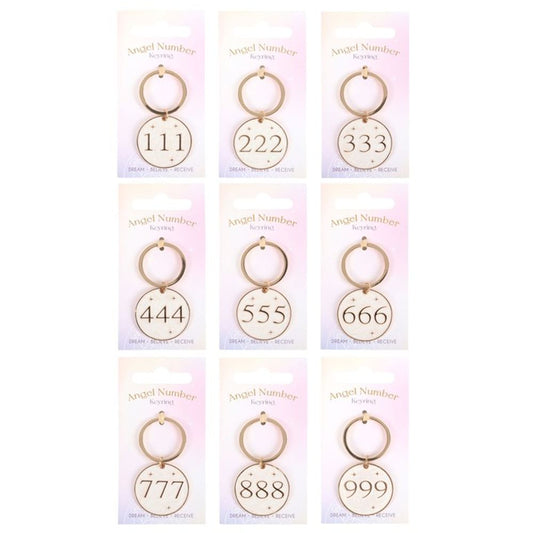 Pack of 9 Angel Number Keyrings N/A