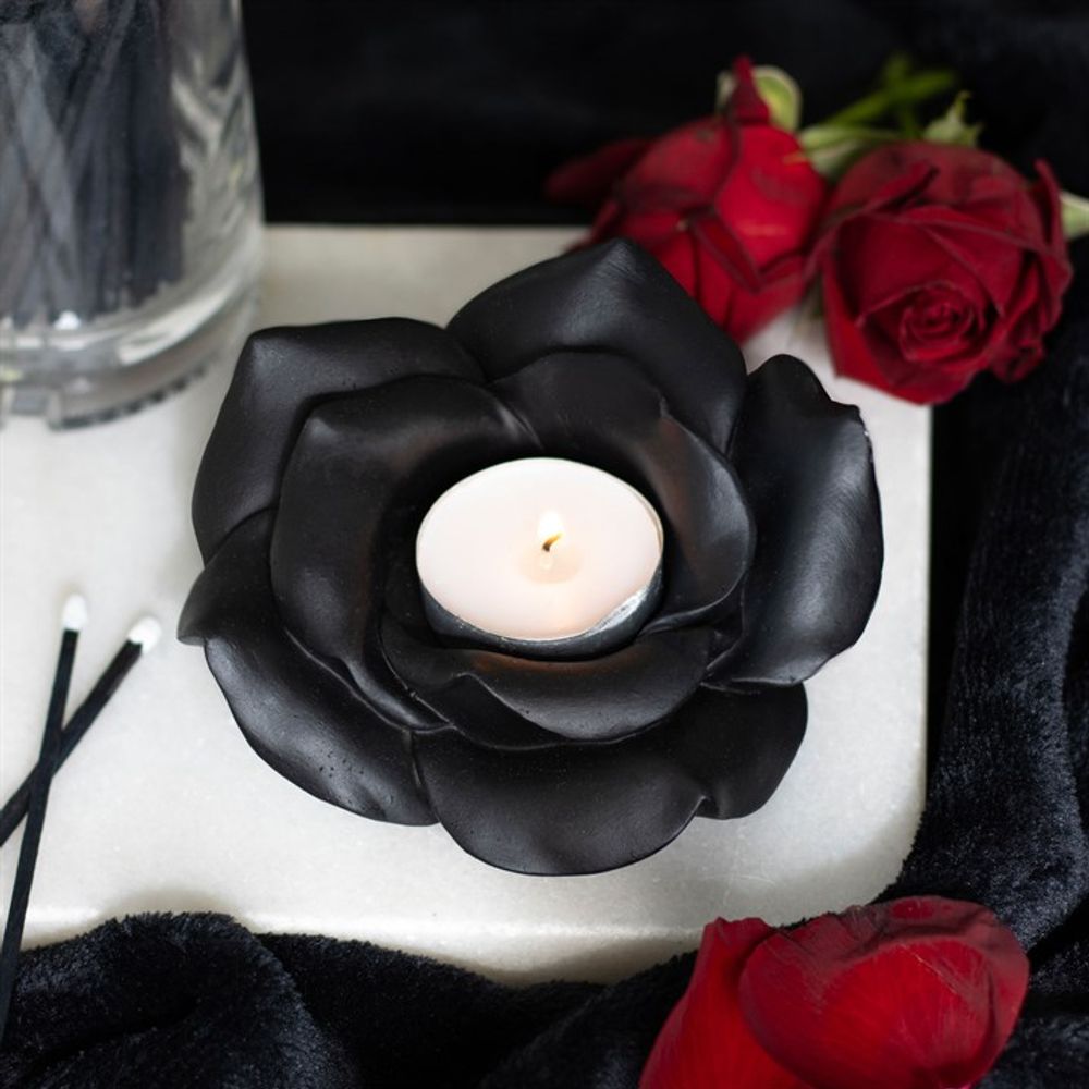 Black Rose Resin Tealight Candle Holder N/A