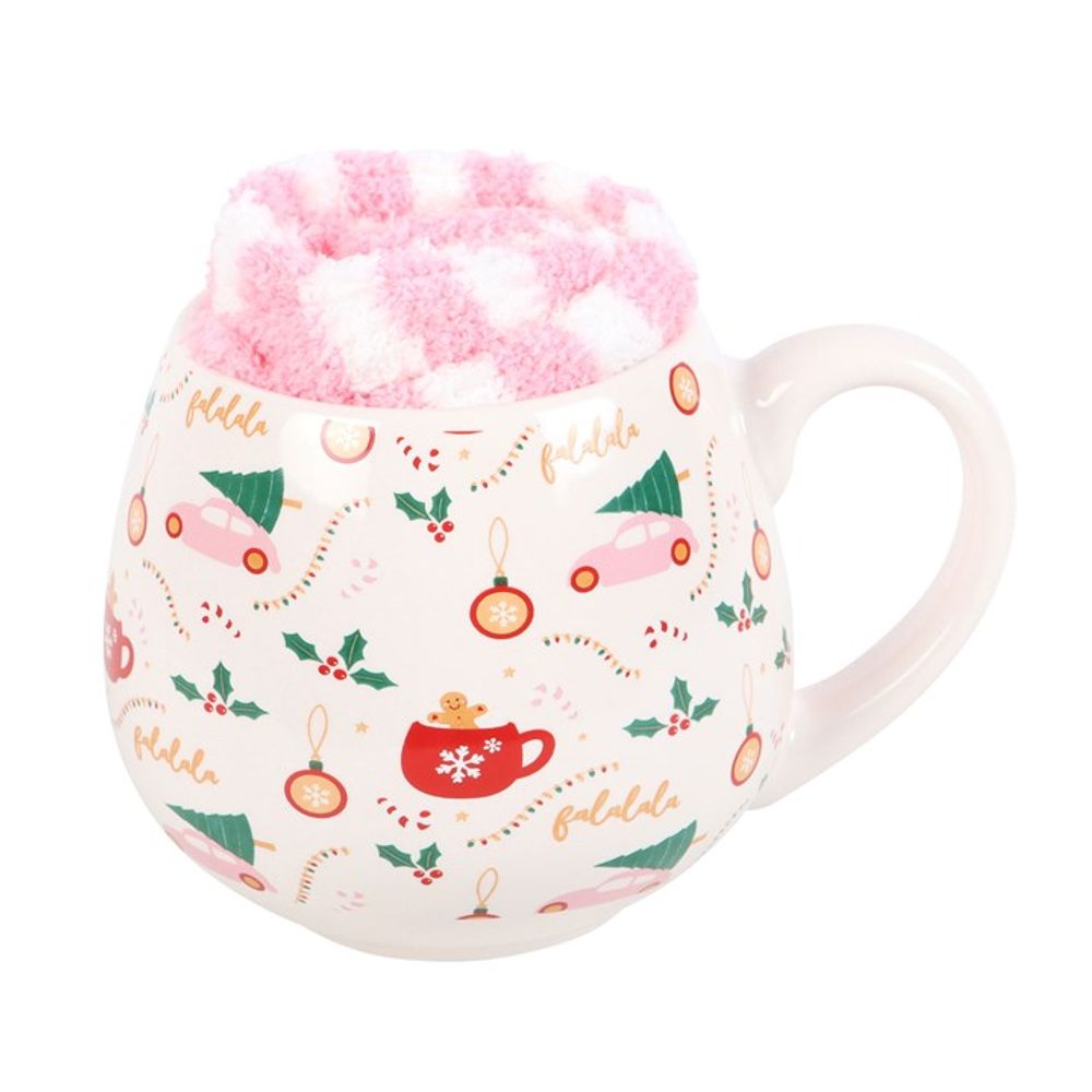 Sugarplum Fun Christmas Print Mug and Socks Set N/A