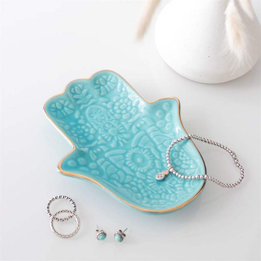 Turquoise Hamsa Hand Jewellery Dish N/A